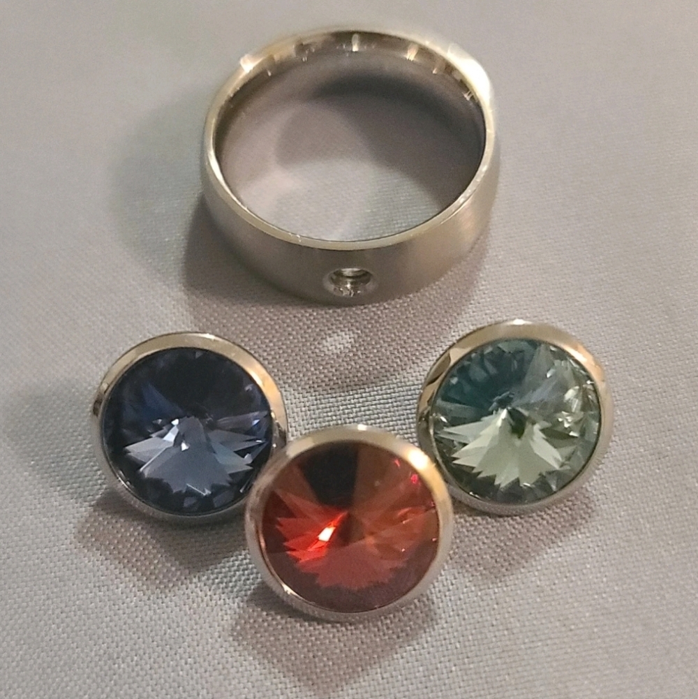 Inox Stainless Interchageable Sapphire Aquamarine Garnet Color Cabochon Gem Ring - Picture 8 of 8